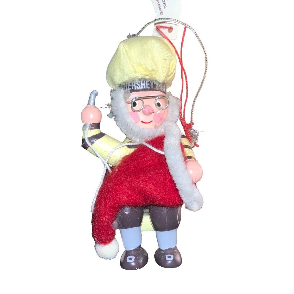 1999 KURT S. ADLER Wood CHRISTMAS ORNAMENT ELF Sewing Santa Hat